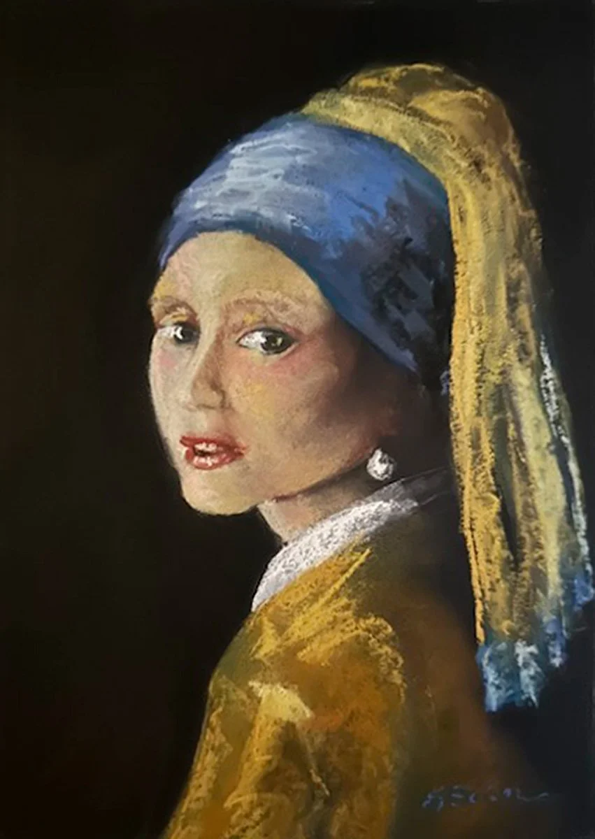 Girl with the Pearl Earring: My pastel interpretation of Vermeer’s iconic Girl with a Pearl Earring. Just had to try it!