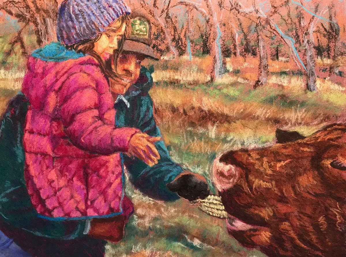 Feeding Cows: Framed Original
