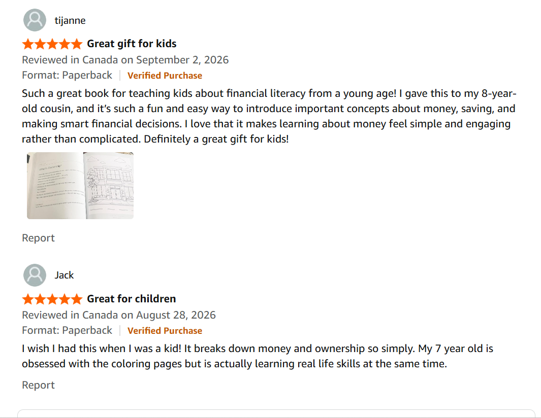 Photo of 2 super positive 5 start amazon reviews by verified purchasers.