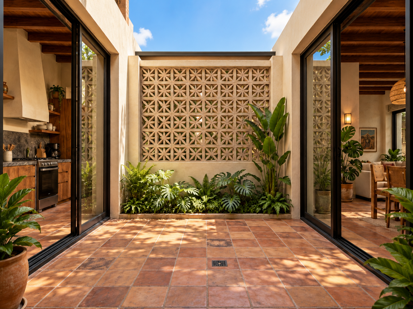 Courtyard with breeze-block laundry screen.png