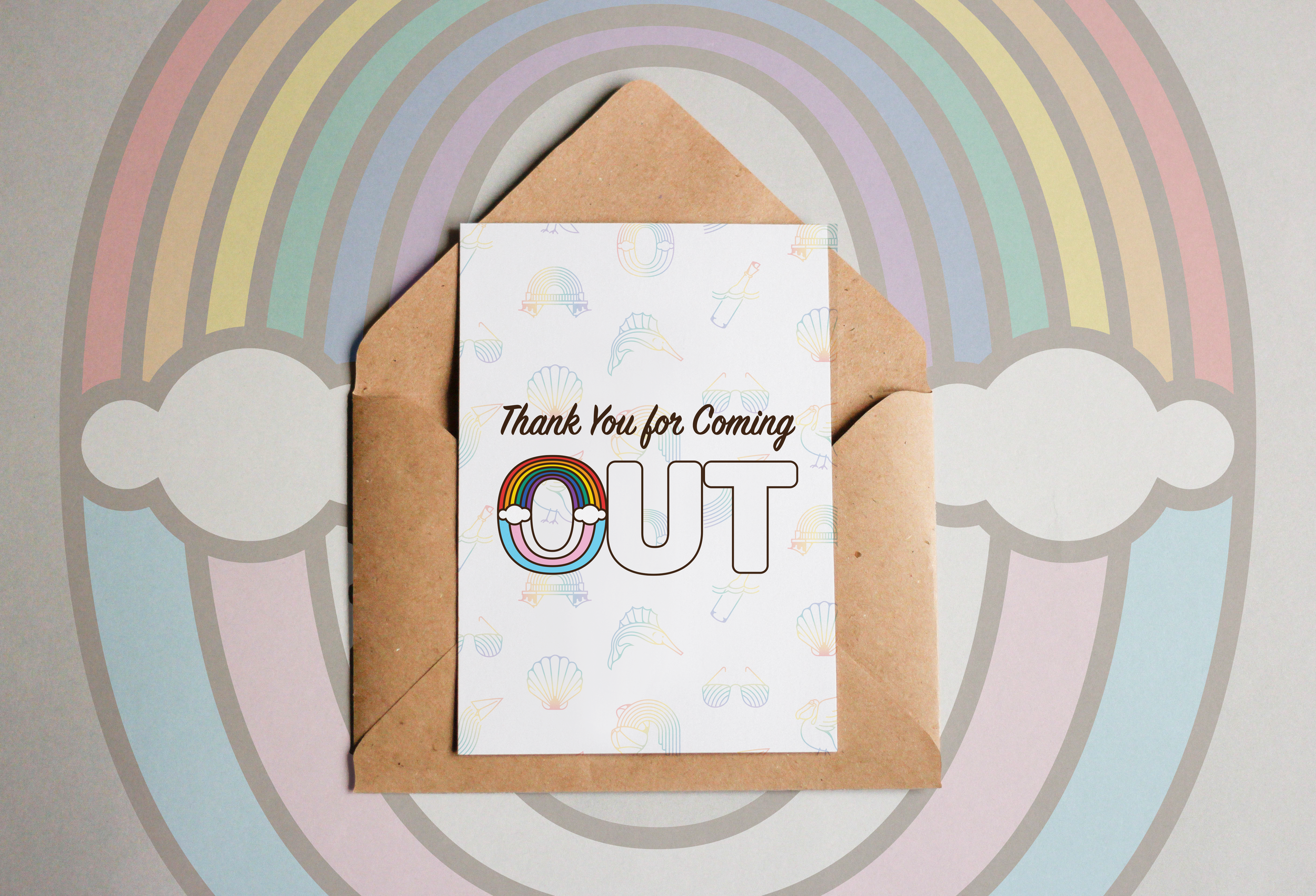 Out Pensacola LGBTQ Branding Welcome Card Design Visual ID Rainbow Trans Flag