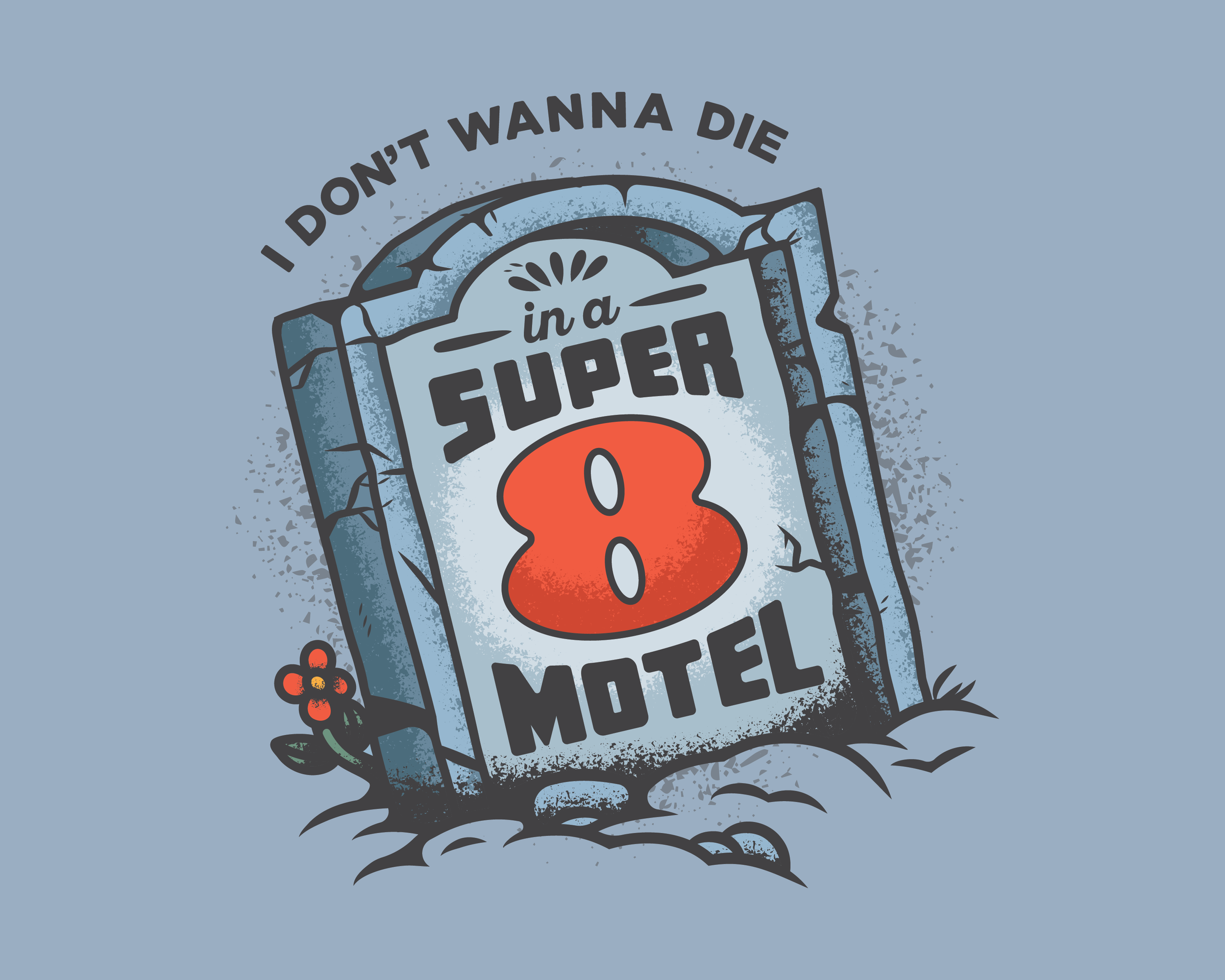 Illustration based on the song Super 8 Motel by Jason Isbell Southeastern American Traditional Design Tombstone Sign