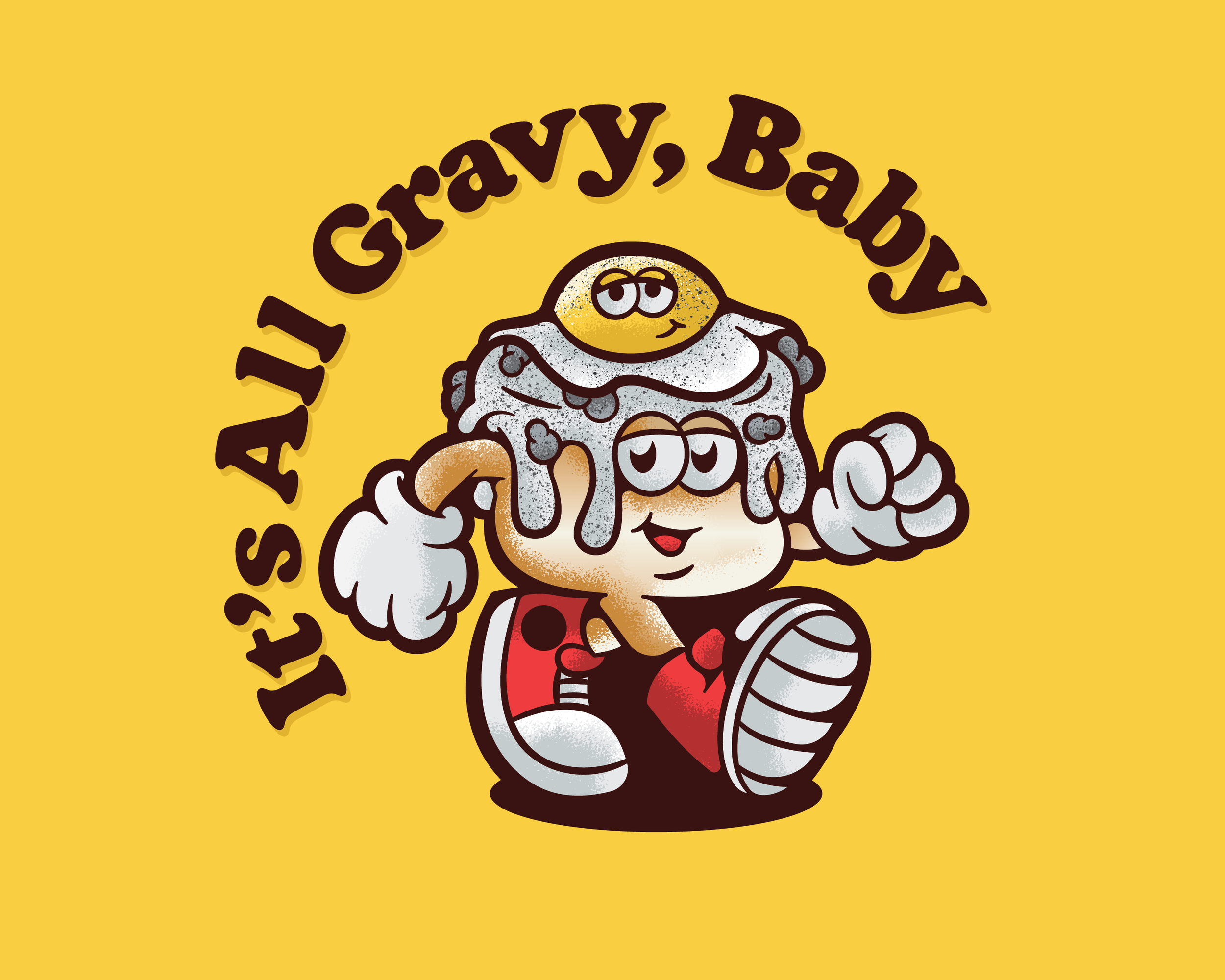 mascot design illustration character of southern biscuit and gravy with poached egg