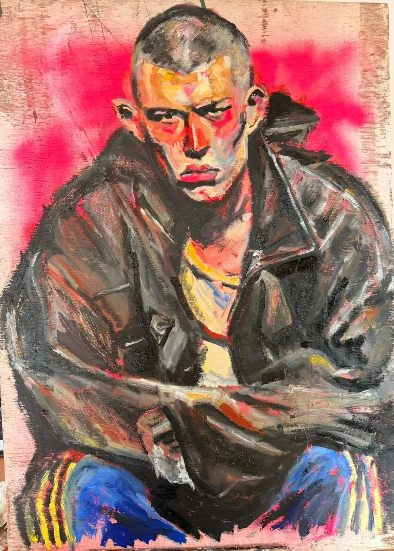 E L I A S. Original Contemporary portrait painting in Oil and spray paint