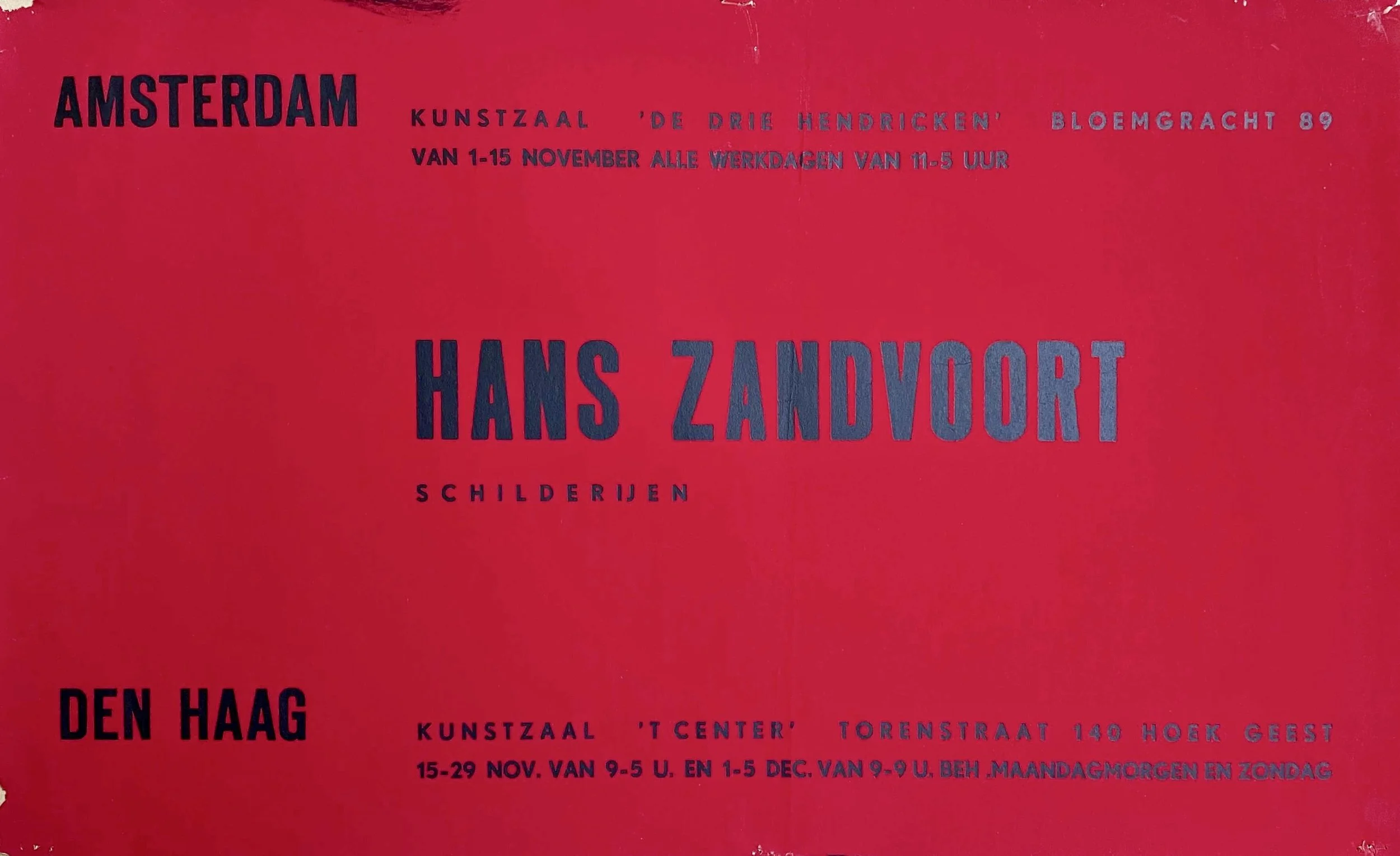 Poster for Hans Zandvoort’s exhibition at Kunstzaal De Drie Hendriken, Amsterdam, 15–29 November 1958.