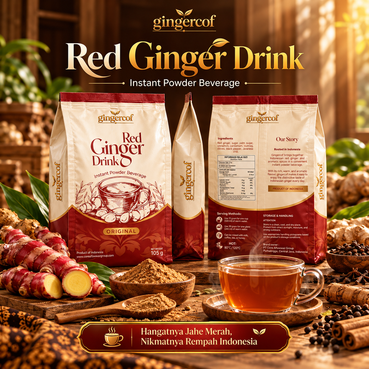 Gingercof - Red Ginger Drink - Instant Powder Beverage 105gr