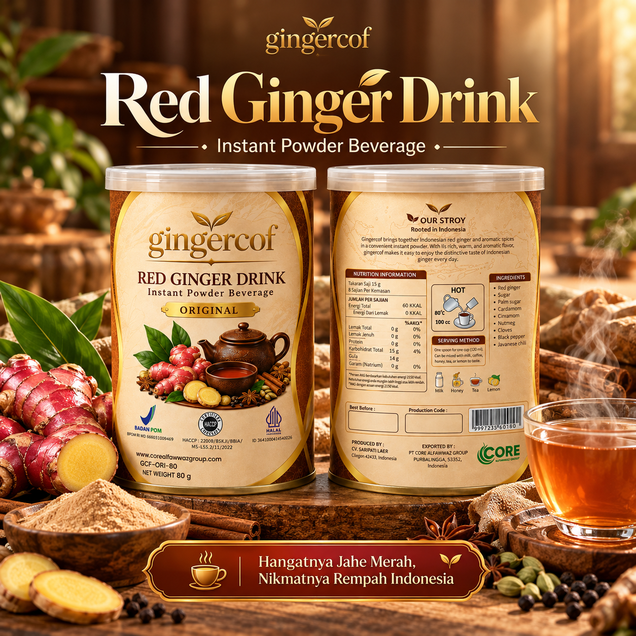 Gingercof - Red Ginger Drink - Instant Powder Beverage 80gr