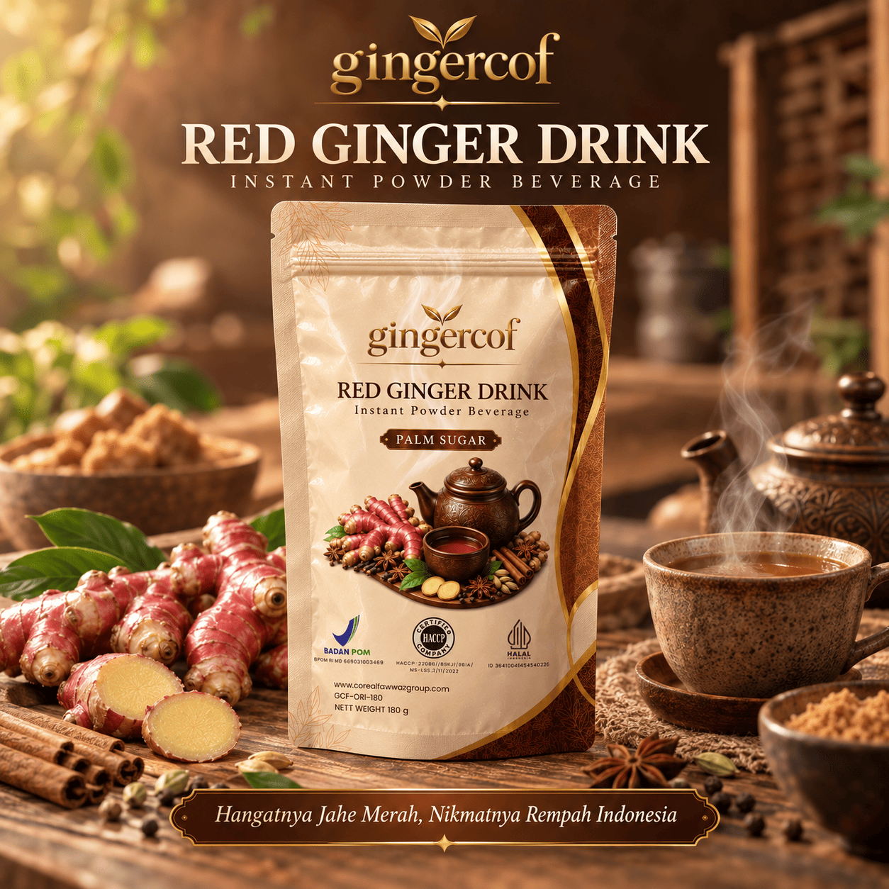 Gingercof - Red Ginger Drink - Instant Powder Beverage (Palm Sugar)