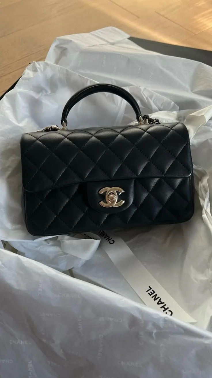 CC Black rectangle mini top handle Bag