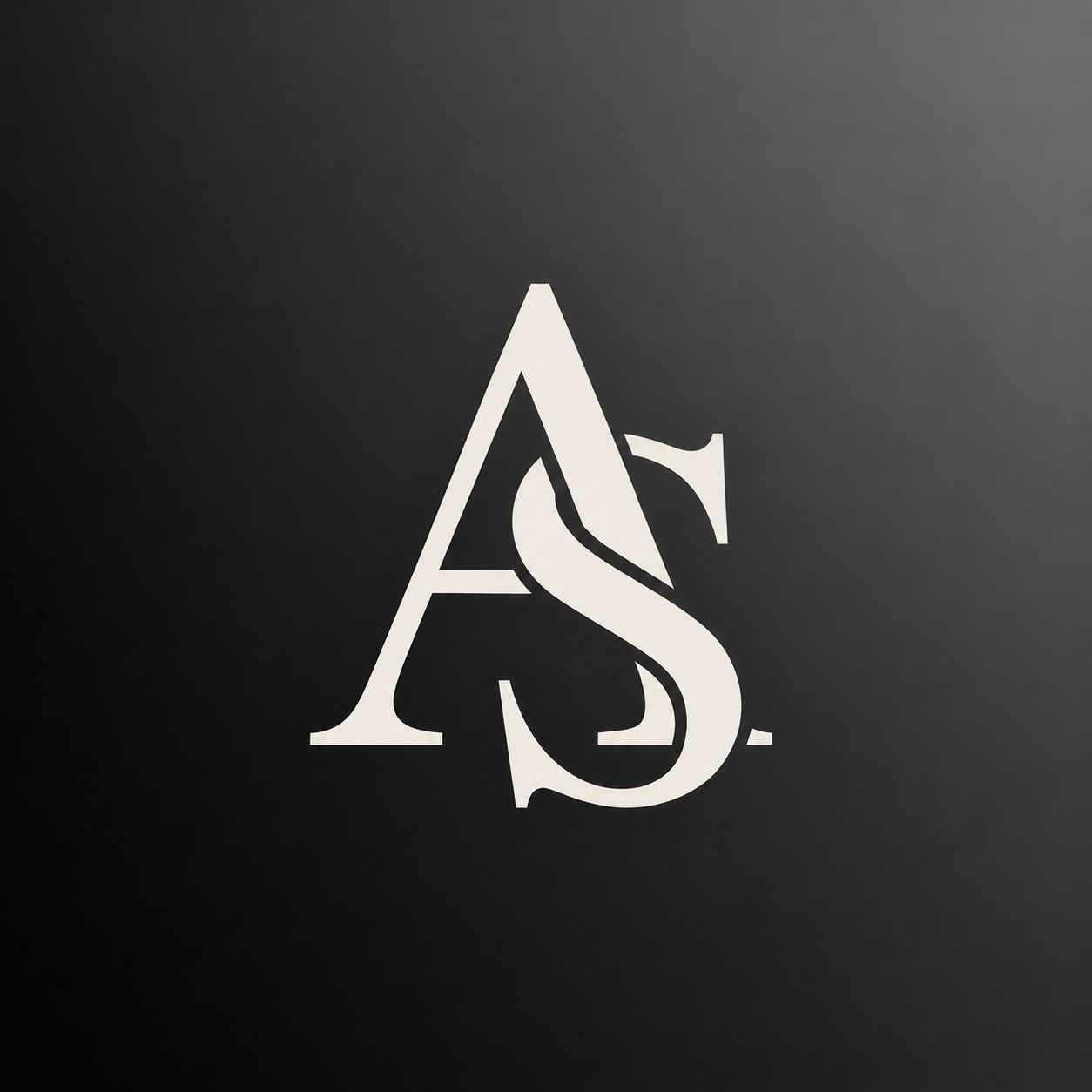 White layered alphabets A and S on a black background.