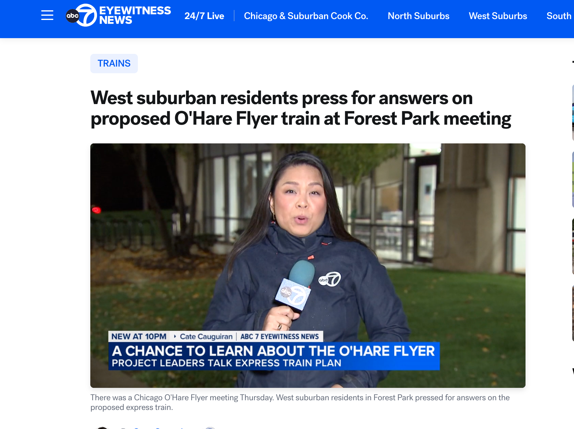 Residents heard directly from the team behind the proposed O'Hare Flyer, a privately funded express rail connection between downtown Chicago and O'Hare International Airport. 
Forest Park Commissioner Maria Maxham said key questions remain unanswered