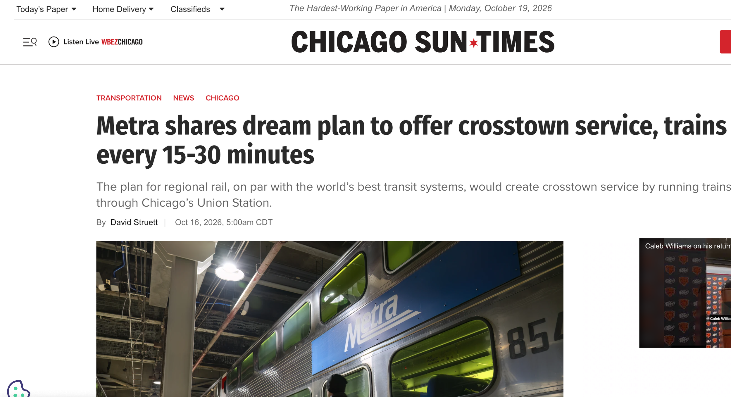 $9 billion.

That’s the estimated cost of Metra’s ambitious long-term plan to run trains every 15-30 minutes and, for the first time, connect the south and west suburbs directly to O’Hare Airport.

Metra on Wednesday unveiled its draft Systemwide Net