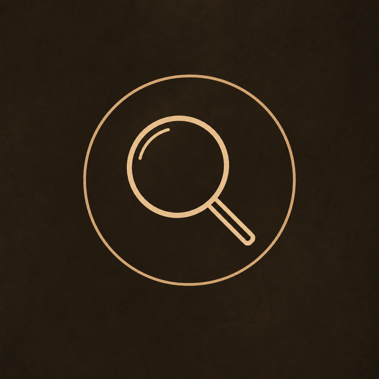 A black background with a white outline of a magnifying glass, resembling a search icon.