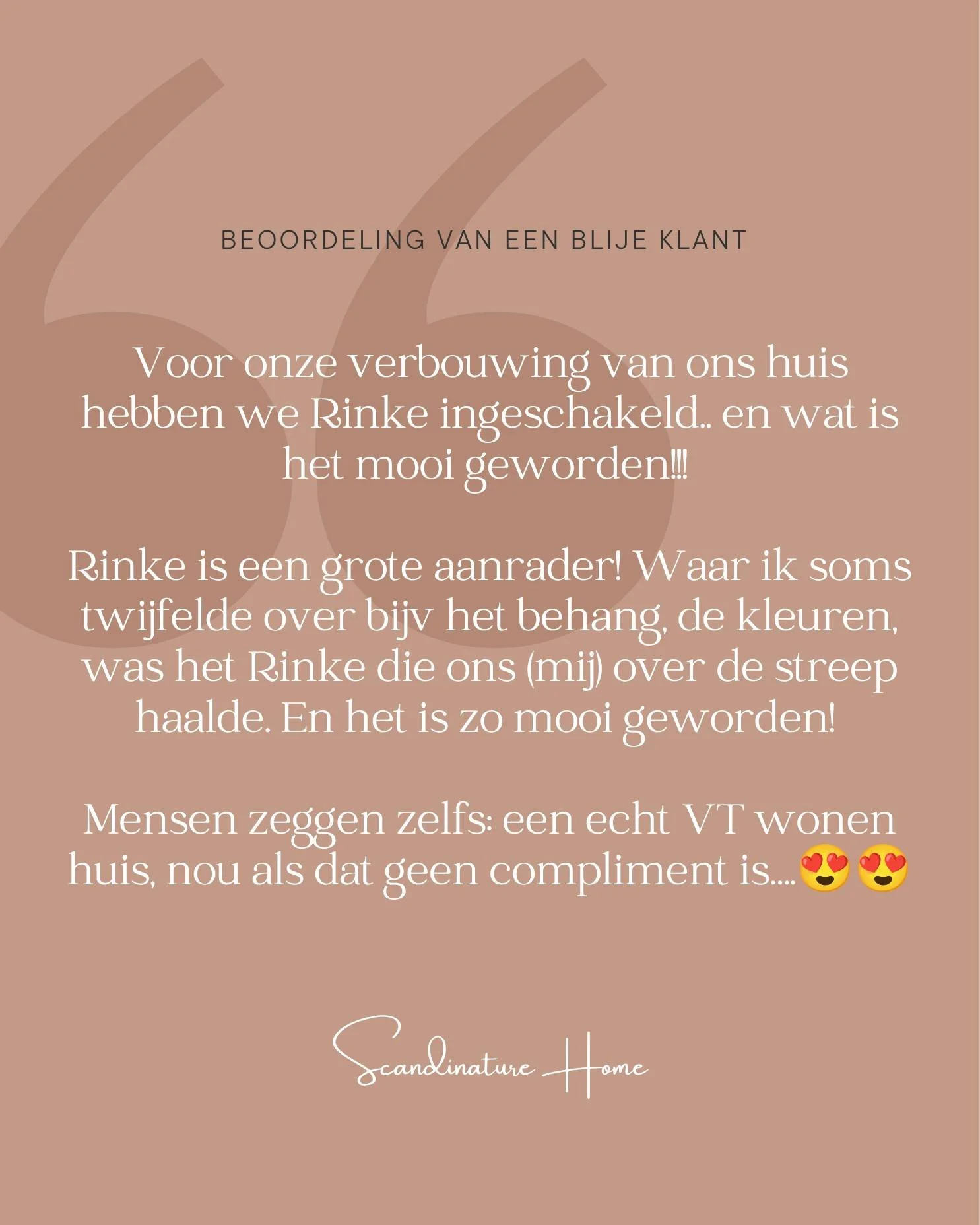 Klant aan het woord

Niets leuker dan een klant die terugkijkt op het traject en vertelt hoe zij het interieuradvies heeft ervaren.

Een interieuradvies is voor mij namelijk zoveel meer dan alleen een mooi plan op papier. Het gaat om luisteren, meede