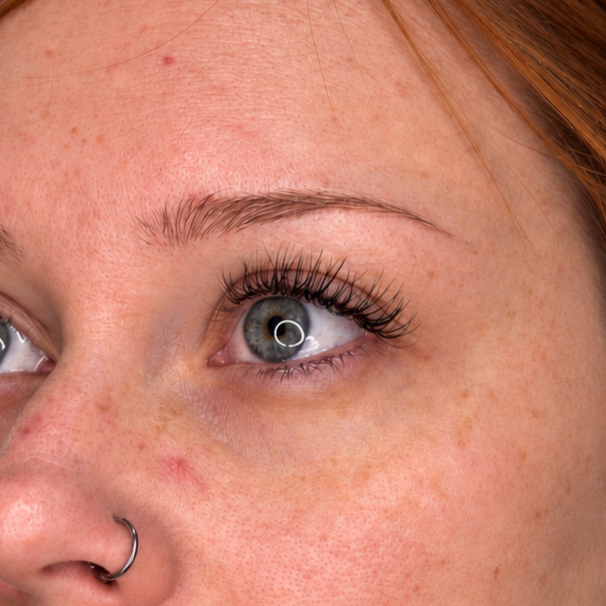     Close-up of custom classic lash extensions by Flaunt & Flutter Lashery in York, PA.