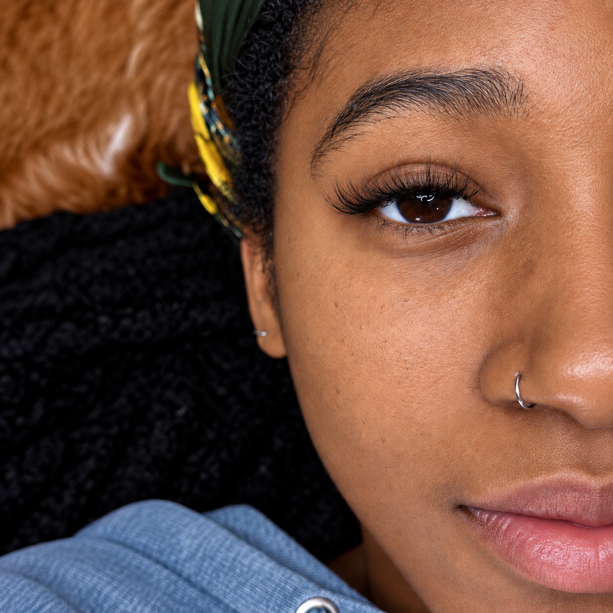     Close-up of wispy lash extensions with soft textured definition by a York, PA lash artist.