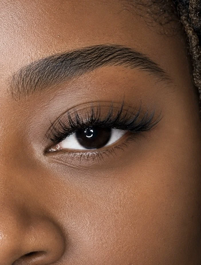     Close-up of wispy lash extensions with soft textured definition by a York, PA lash artist.