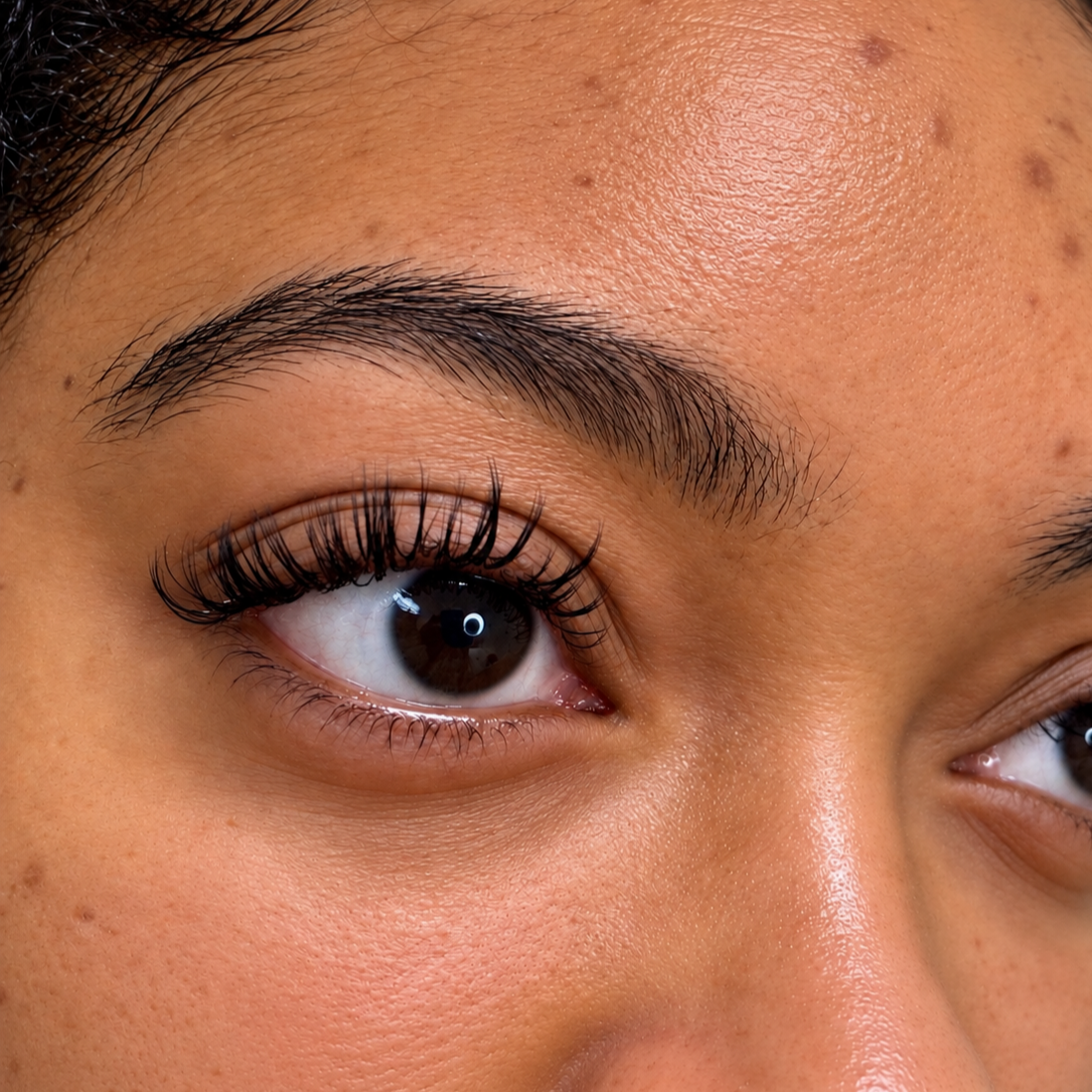     Close-up of soft natural lash extensions customized for a client at Flaunt & Flutter Lashery in York, PA.