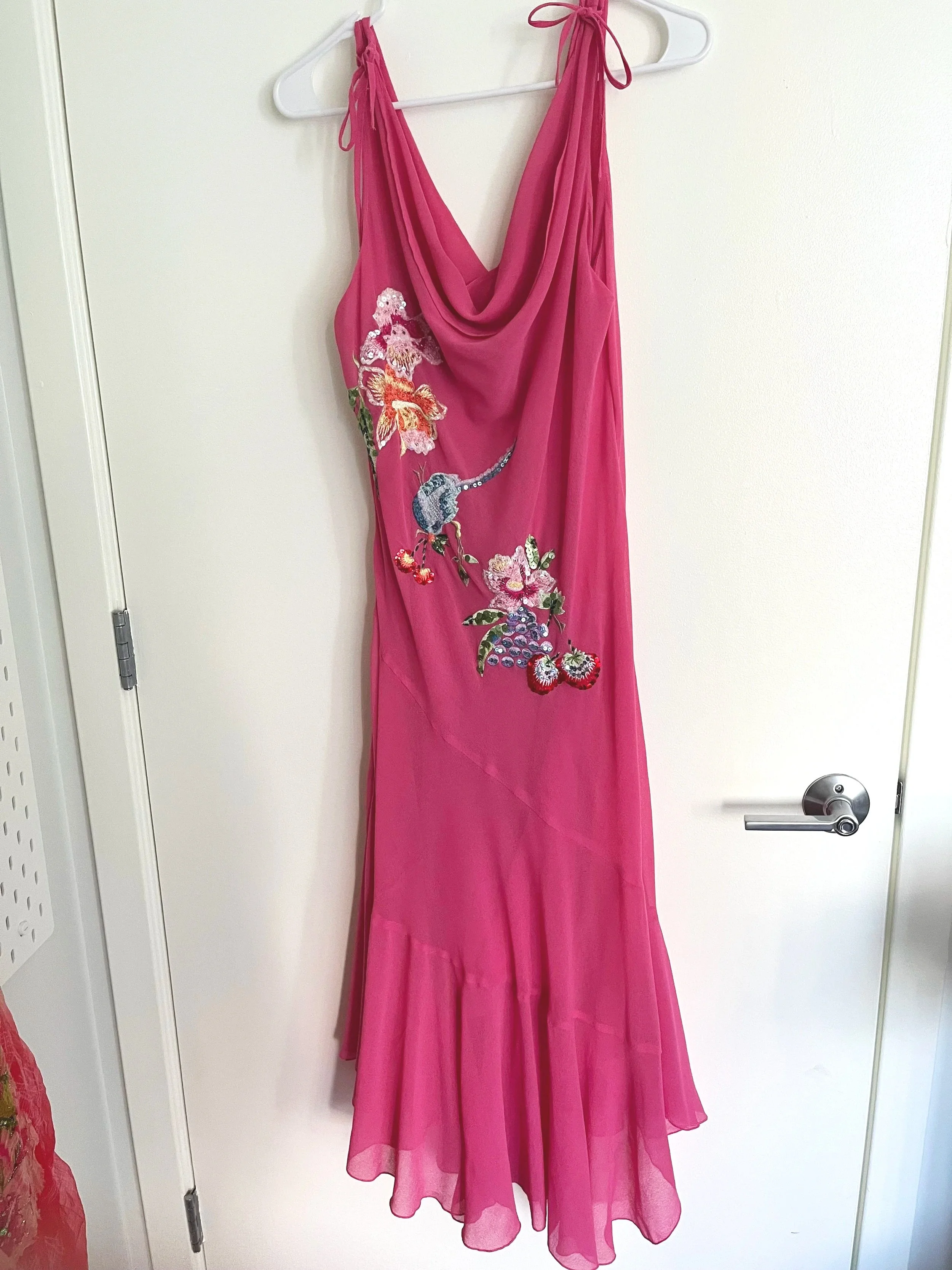 Derhy Beaded Bird Motif Pink Dress szM/L