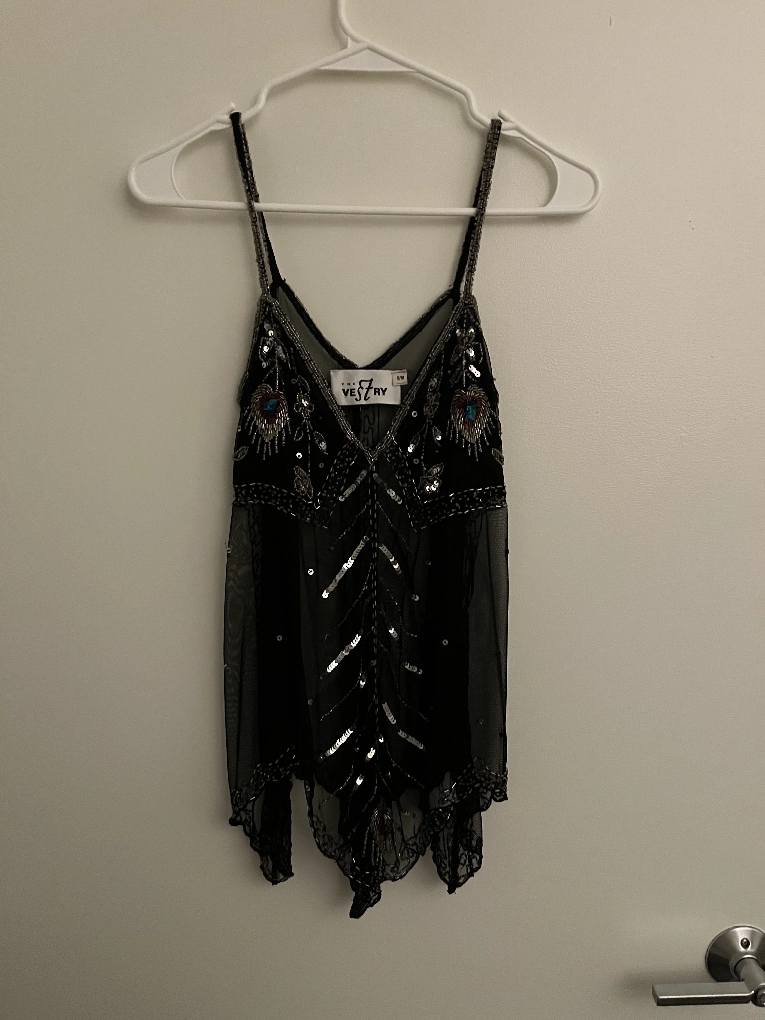 Black Embellished Peacock Beaded Y2K top