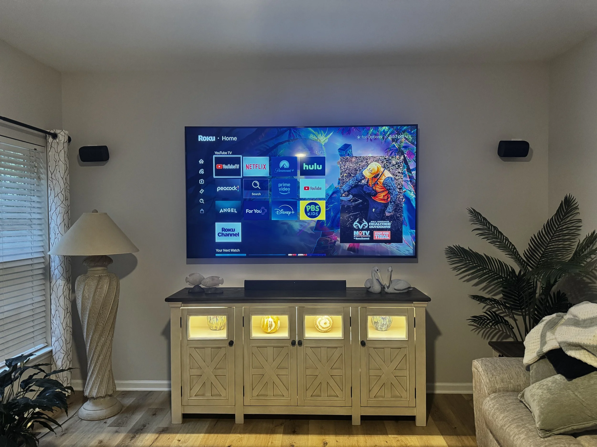 TV, Speakers & Cabinet lighting install 