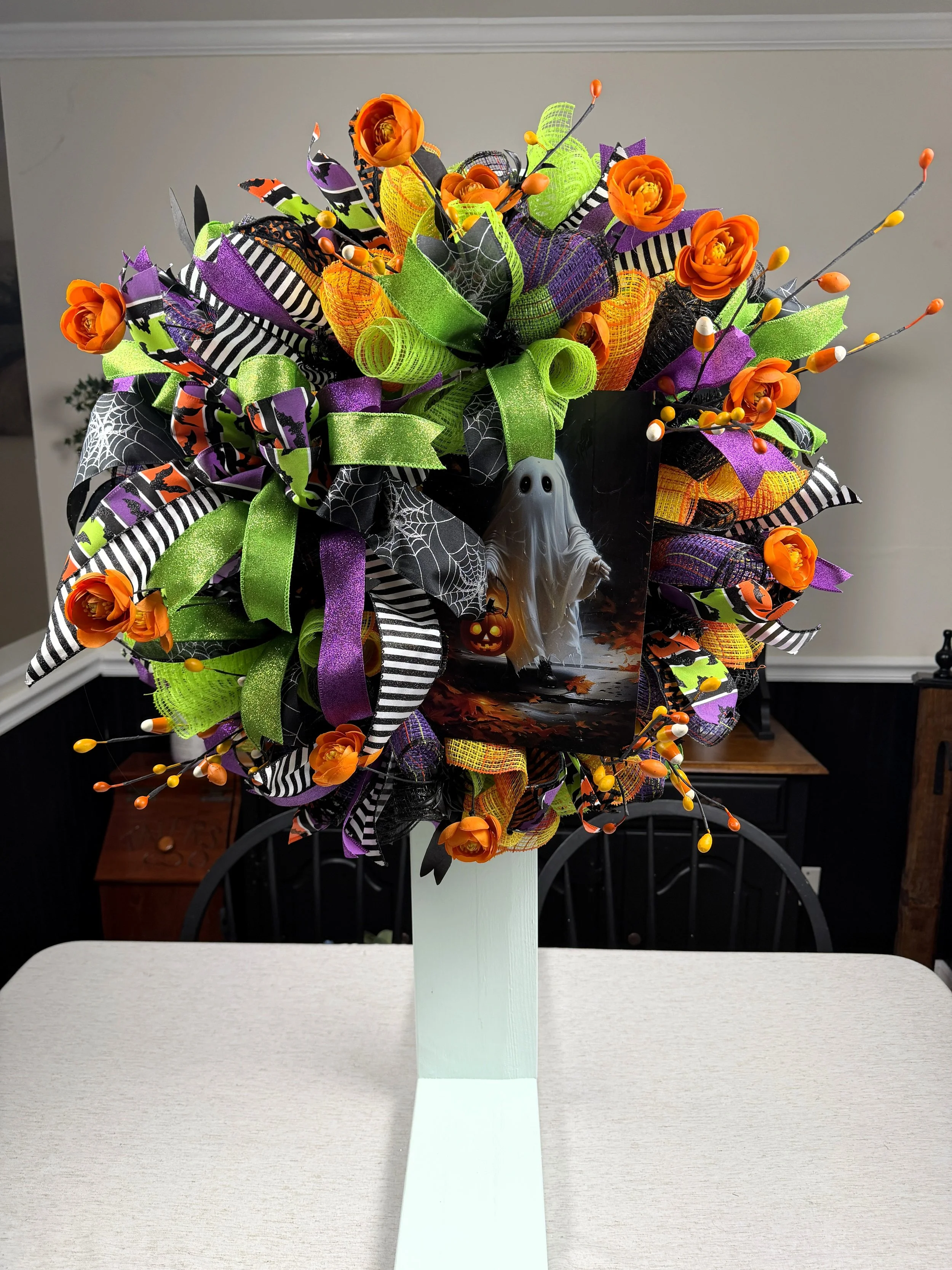 Halloween Ghost & Pumpkin Wreath – Premium Handmade Door Décor