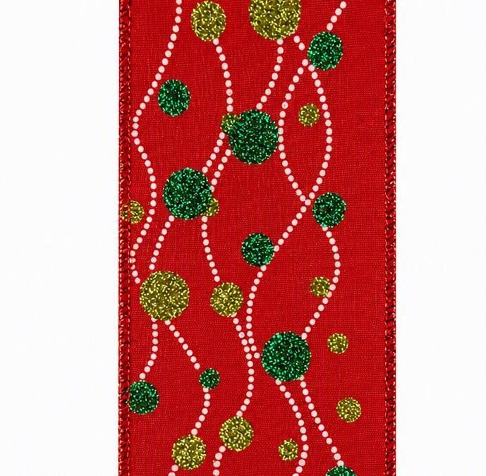 Multi-Dots Red, Emerald, and Lime Green Ribbon 2.5 in. w x 50 yds.
