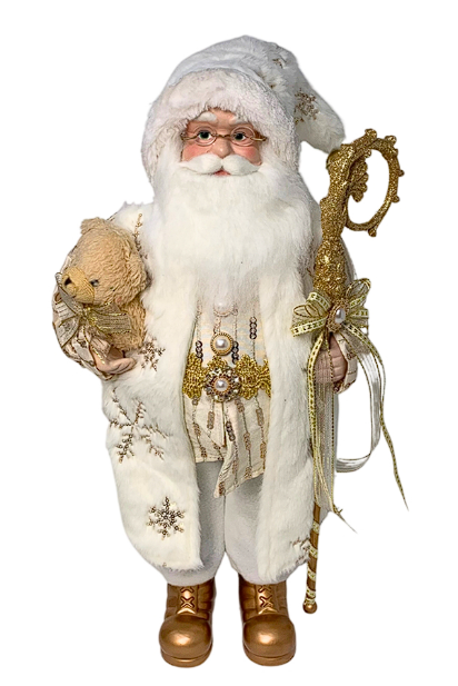 Exquisite Ornate White/Gold Santa - 18''