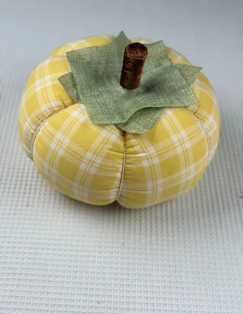 Yellow & White/Creme Cloth Pumpkin – 7½” W × 5” H