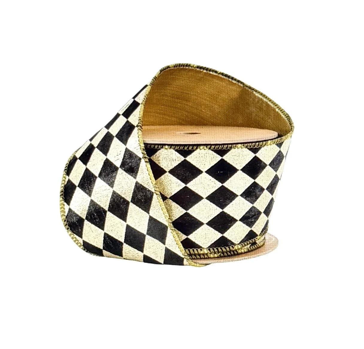 Black and Gold Harlequin with Gold Backing 2.5" w x 10 yds.