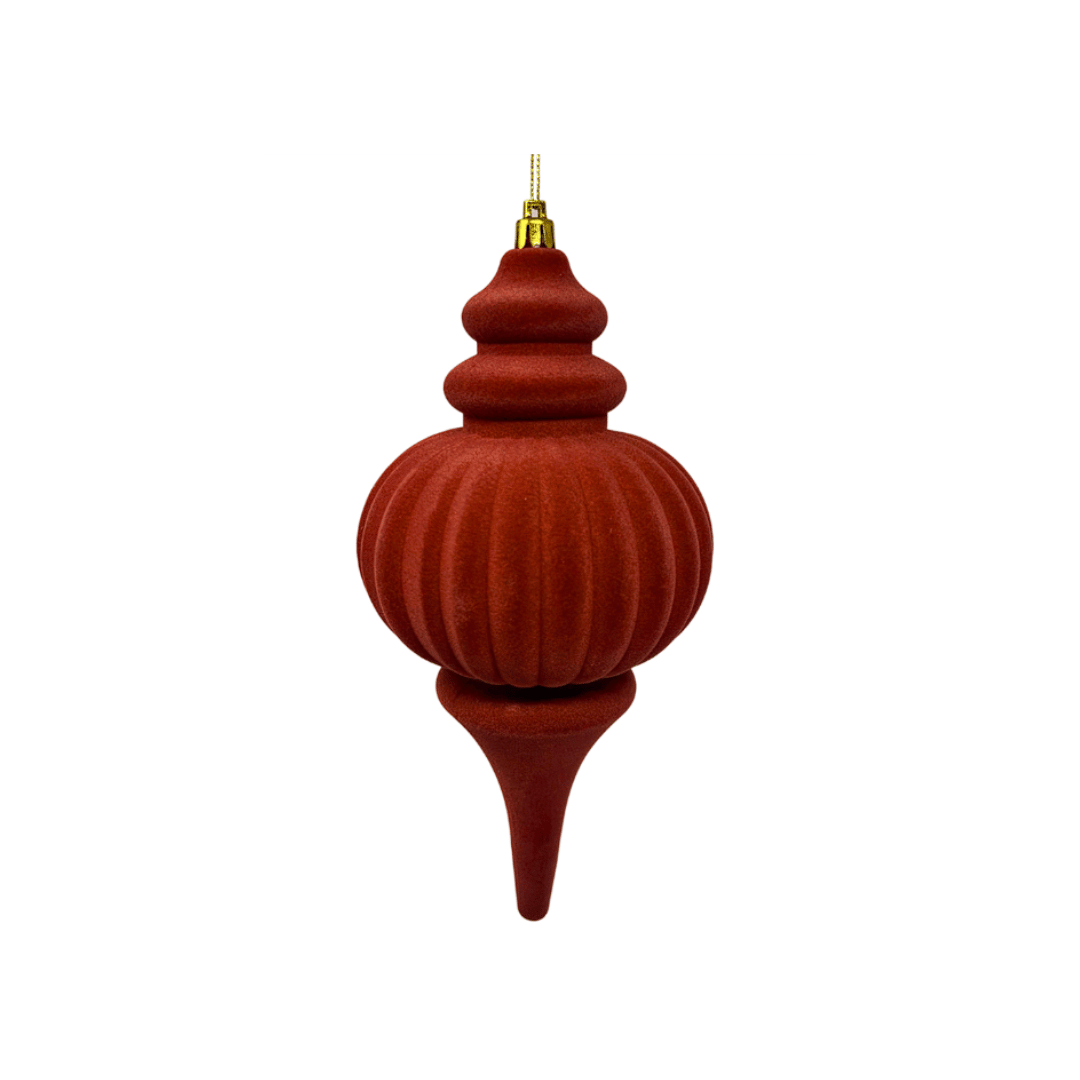 Plastic Flocked Finial Ornament - Burnt Umber 10”