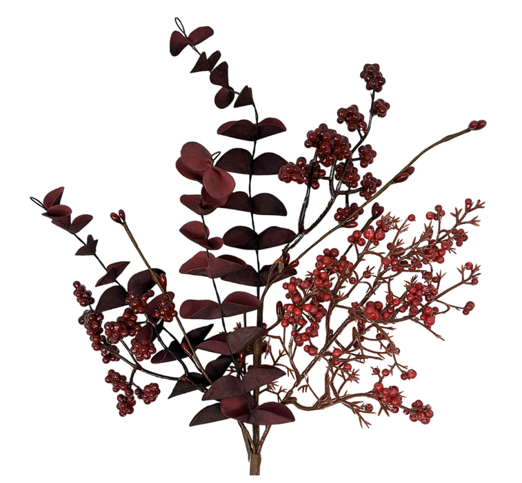 Mixed Berry Boxwood Spray Burgundy/Red 18''