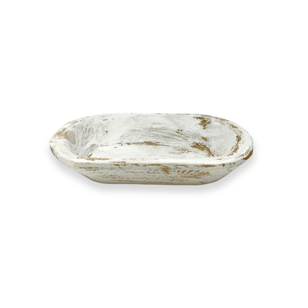 White Wooden Dough Bowl 10 in.