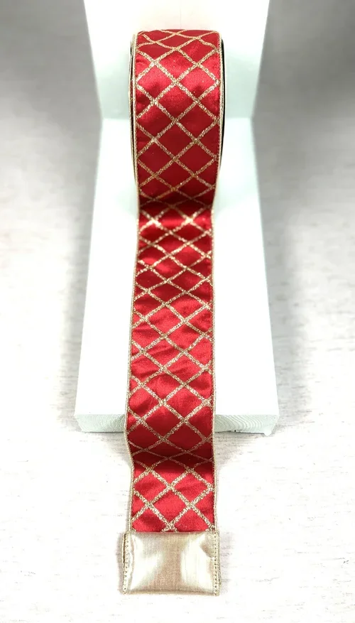 Metallic Glitter Pattern on Red Velvet Ribbon - 2.5' x 10 yds