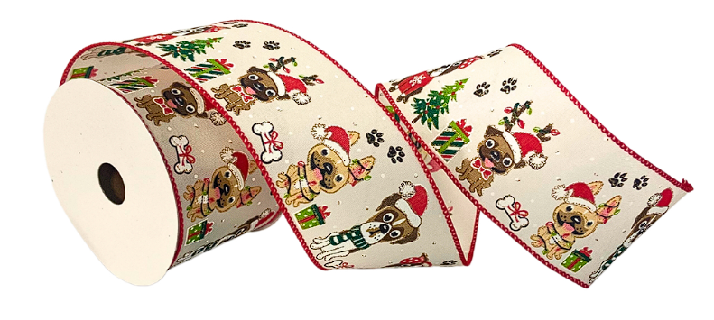 Puppy Craze Christmas Ribbon 2.5" x 10yd