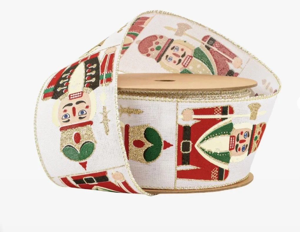 Nutcracker White/Multi Colored Ribbon 2.5" w x 10 yds