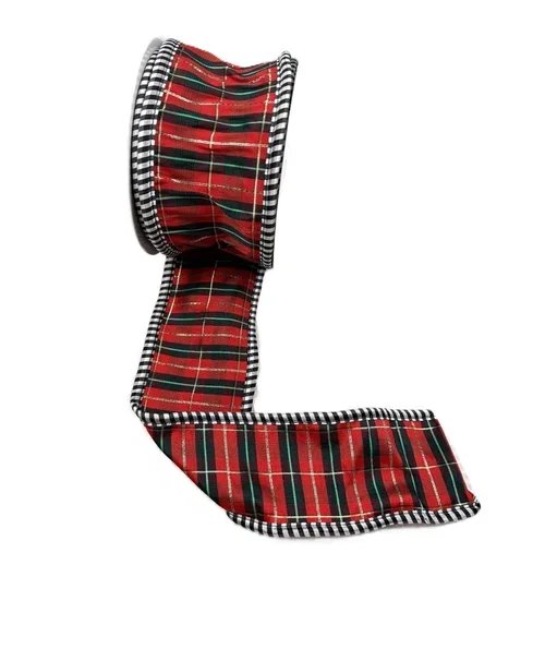 Nutcracker Plaid Ribbon with Black & White Edge – 2.5” × 10 Yds (Designer)