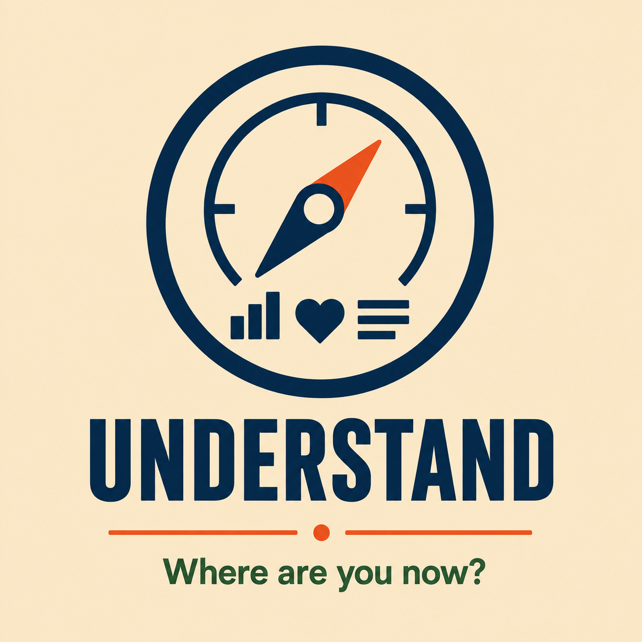 Graphic with compass and icons indicating health, love, and activity. Text reads 'UNDERSTAND' and 'Where are you now?'