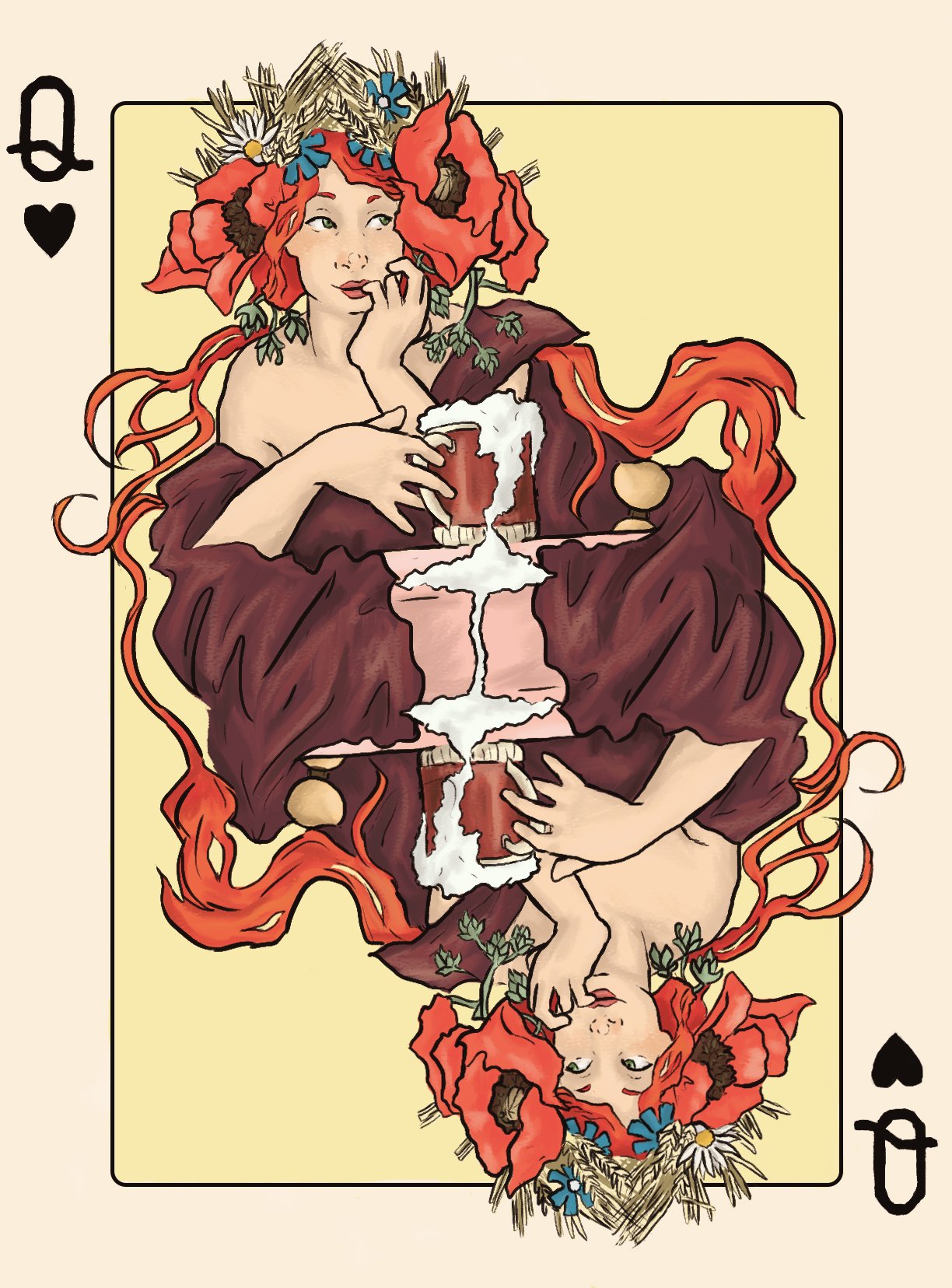 Queen of Hearts (inspired by Mucha), Digital Illustration, Fall 2019