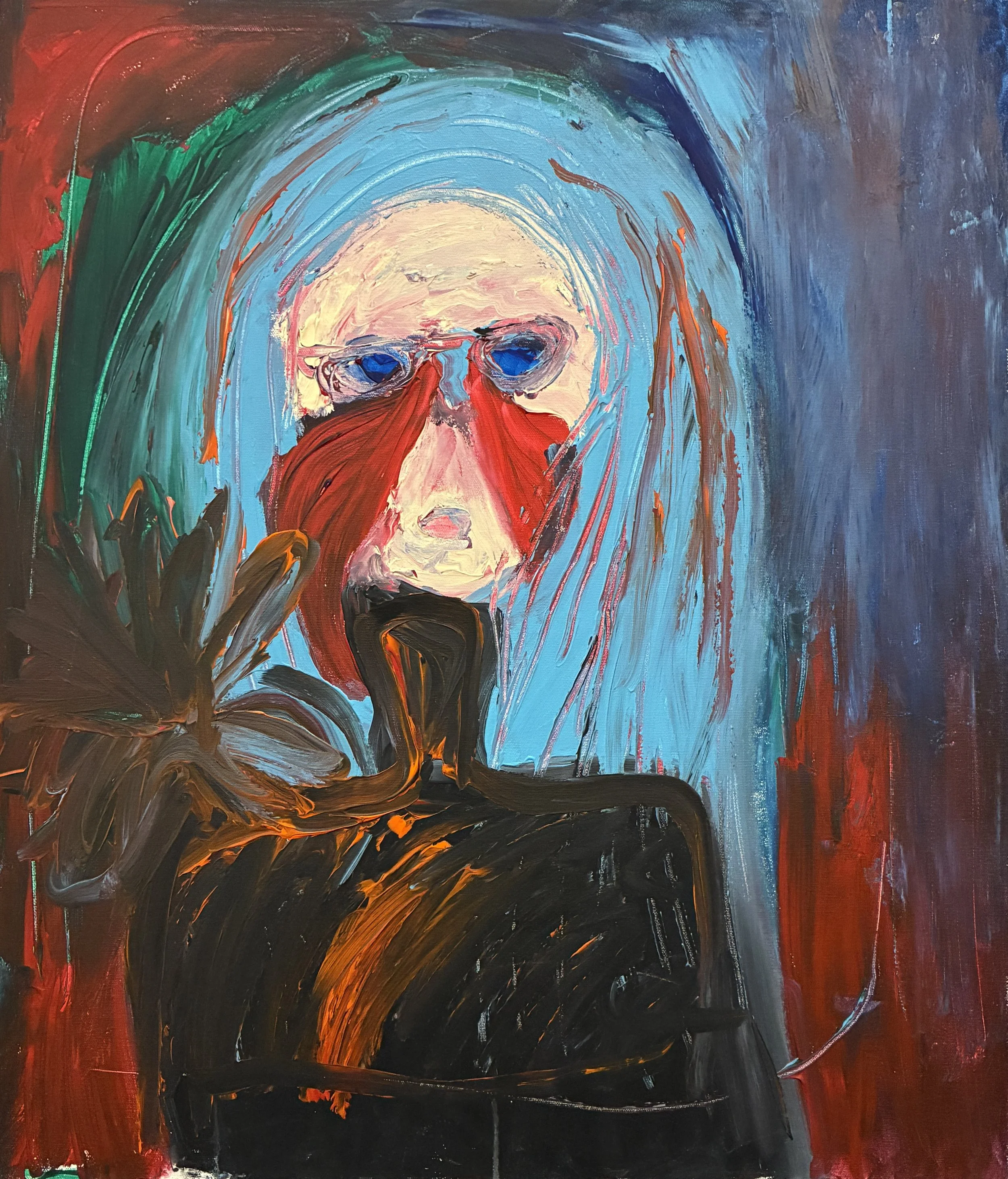 Olga Dmowska, "Girl with a Chrysanthemum", acrylic and tempera on canvas, 70 × 60 cm, 2022