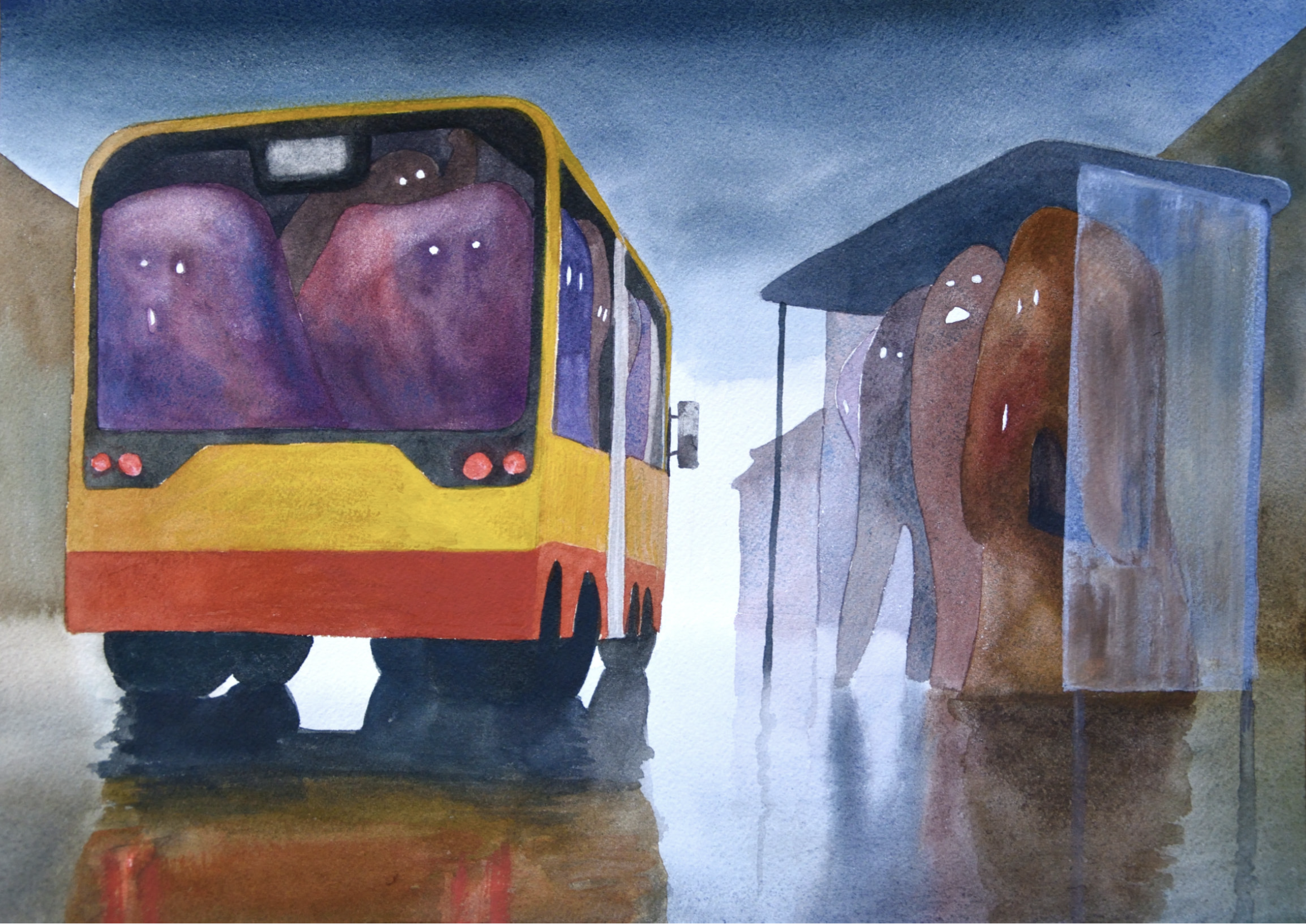 Karol Gniazdowski, "City, Mass, Machine", watercolour and gouache on paper,
28.6 × 40 cm, 2025