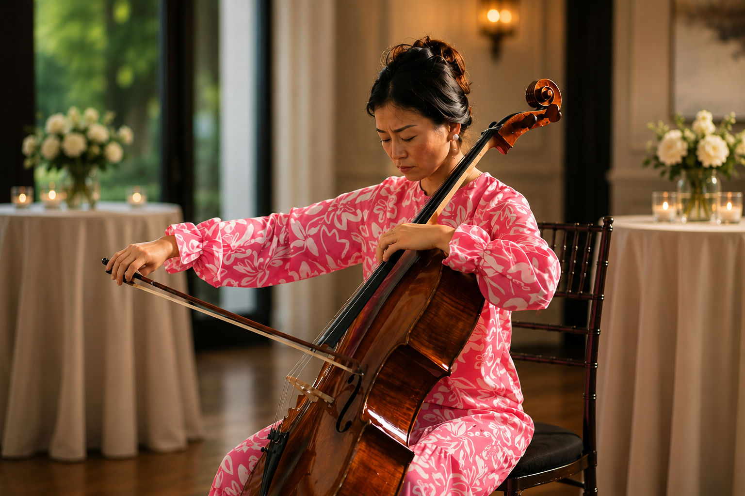 Le Shi-Soddu performing live cello music at a private event
