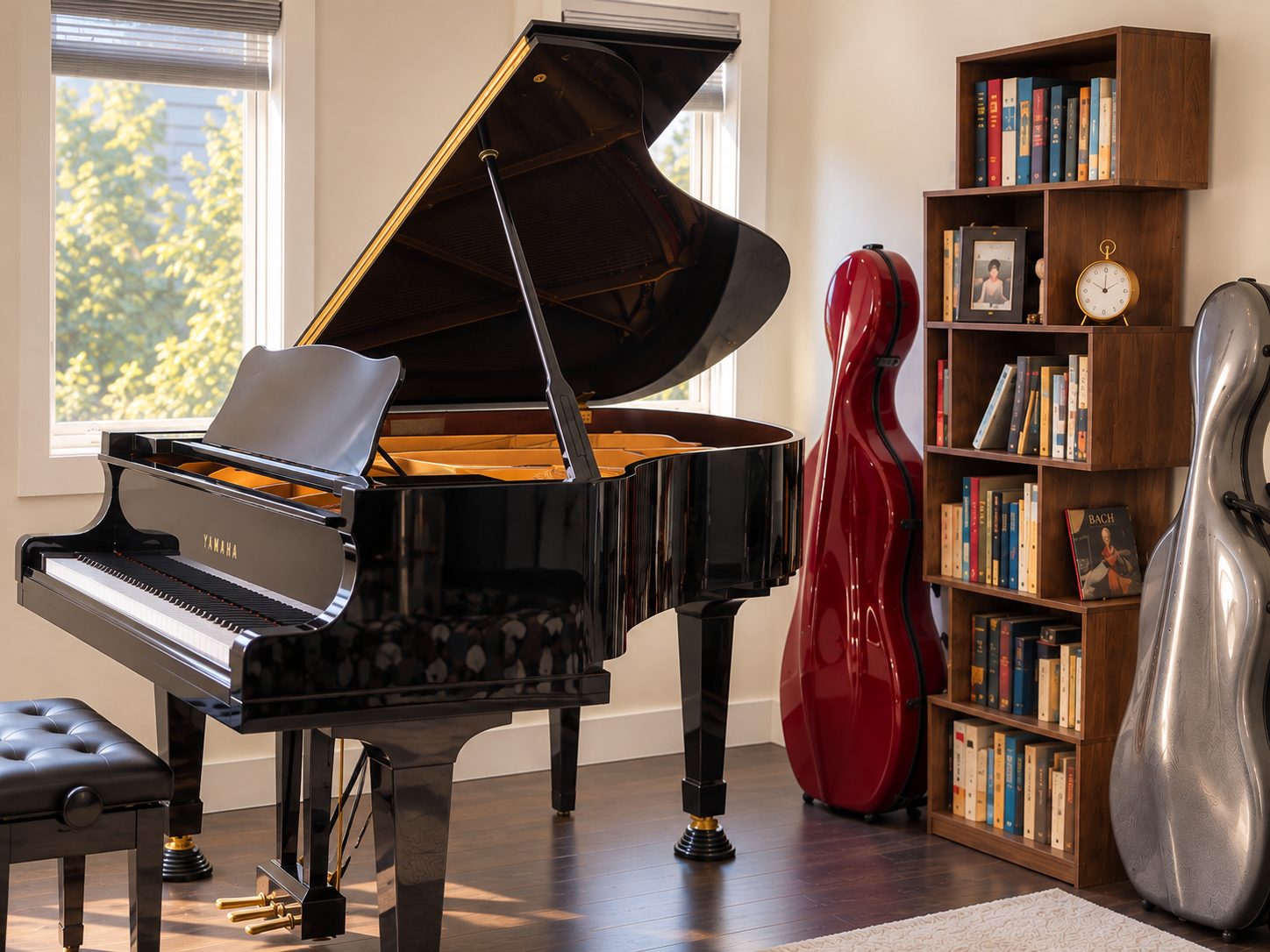 Cello and piano teaching studio with grand piano in London, Ontario