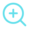 Magnifying glass icon with a medical cross inside.