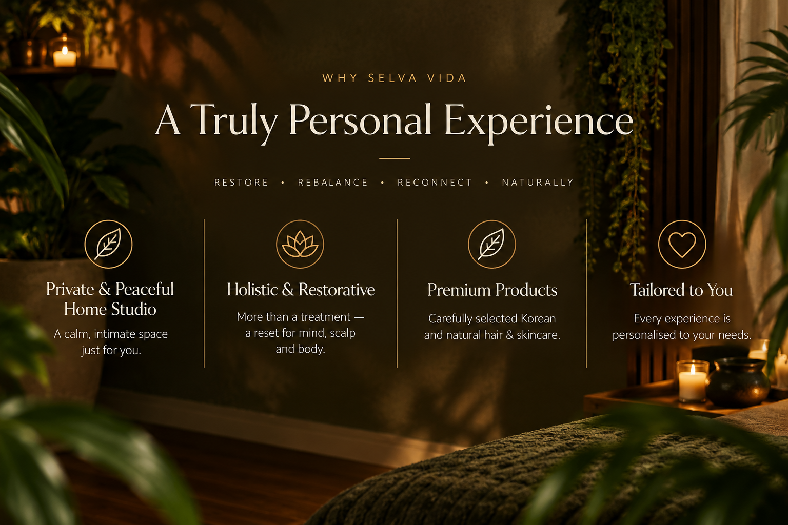 Selva Vida Rainforest Head Spa benefits, including personalised care, Korean hair and skincare products and restorative relaxation.