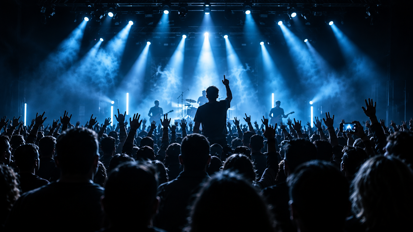 Live event audience under blue stage lighting