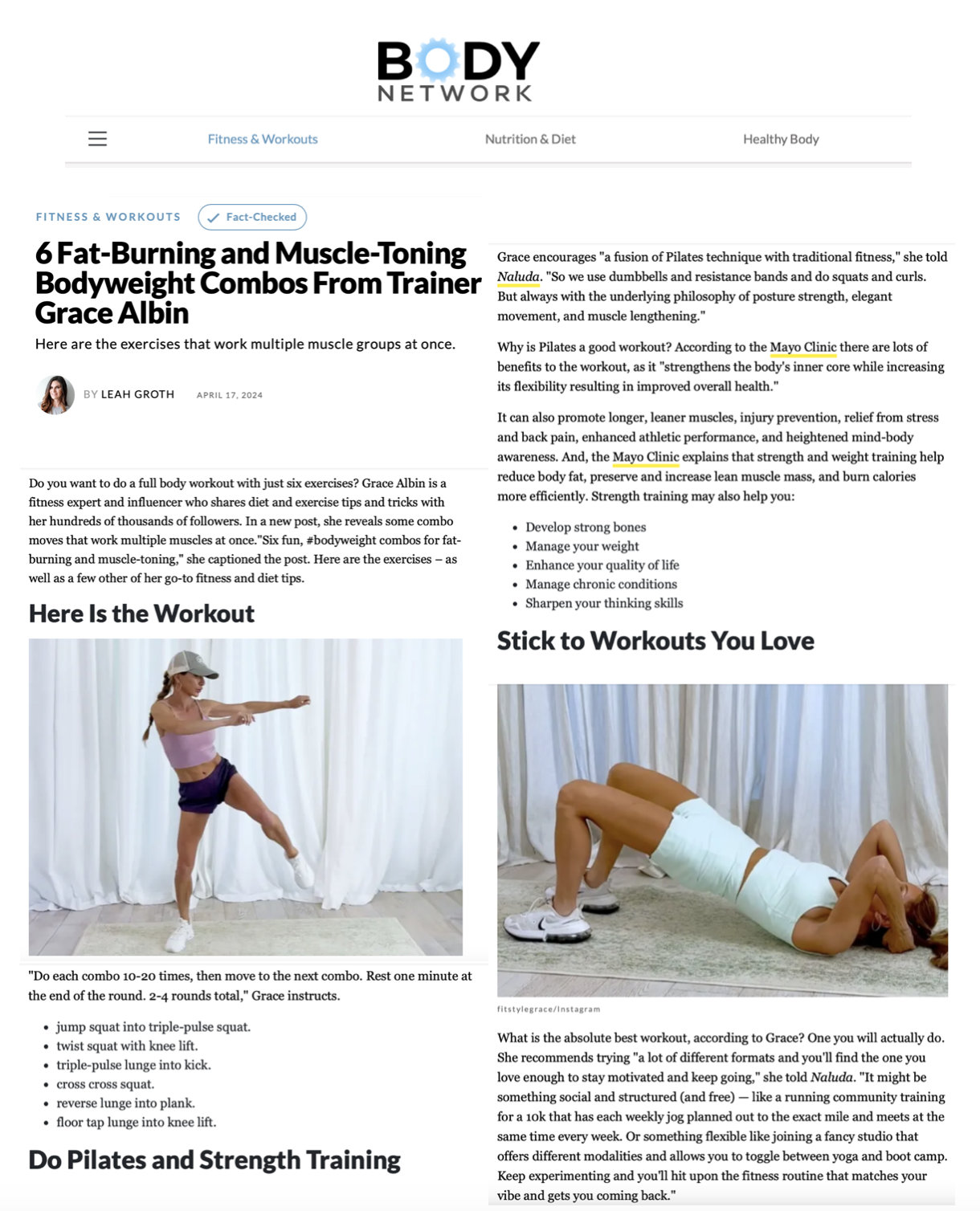 Body Network article about celebrity trainer Grace Albin.