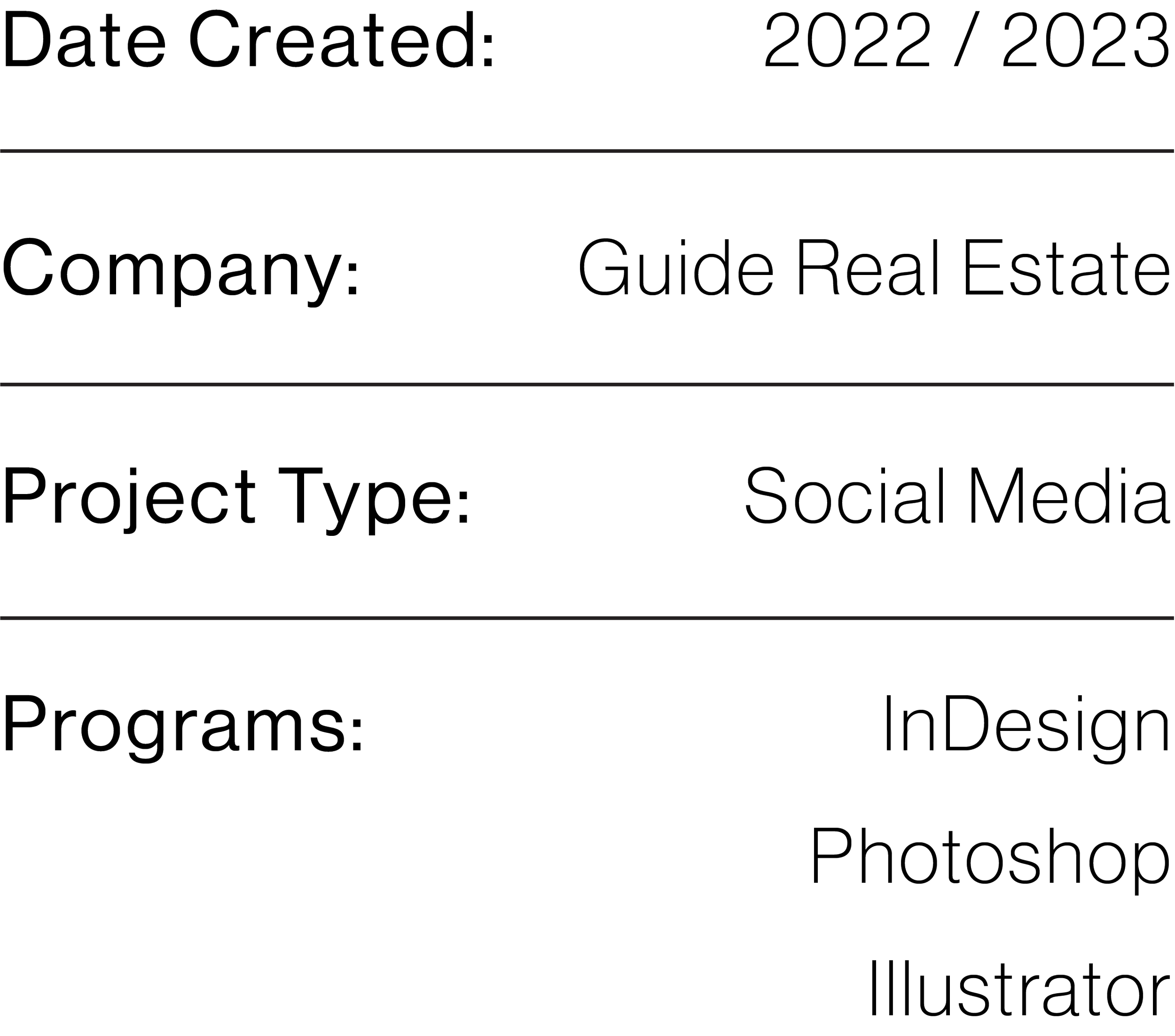 Sample digital form fields for date created, company name, project type, and description with a black background and outlined text.