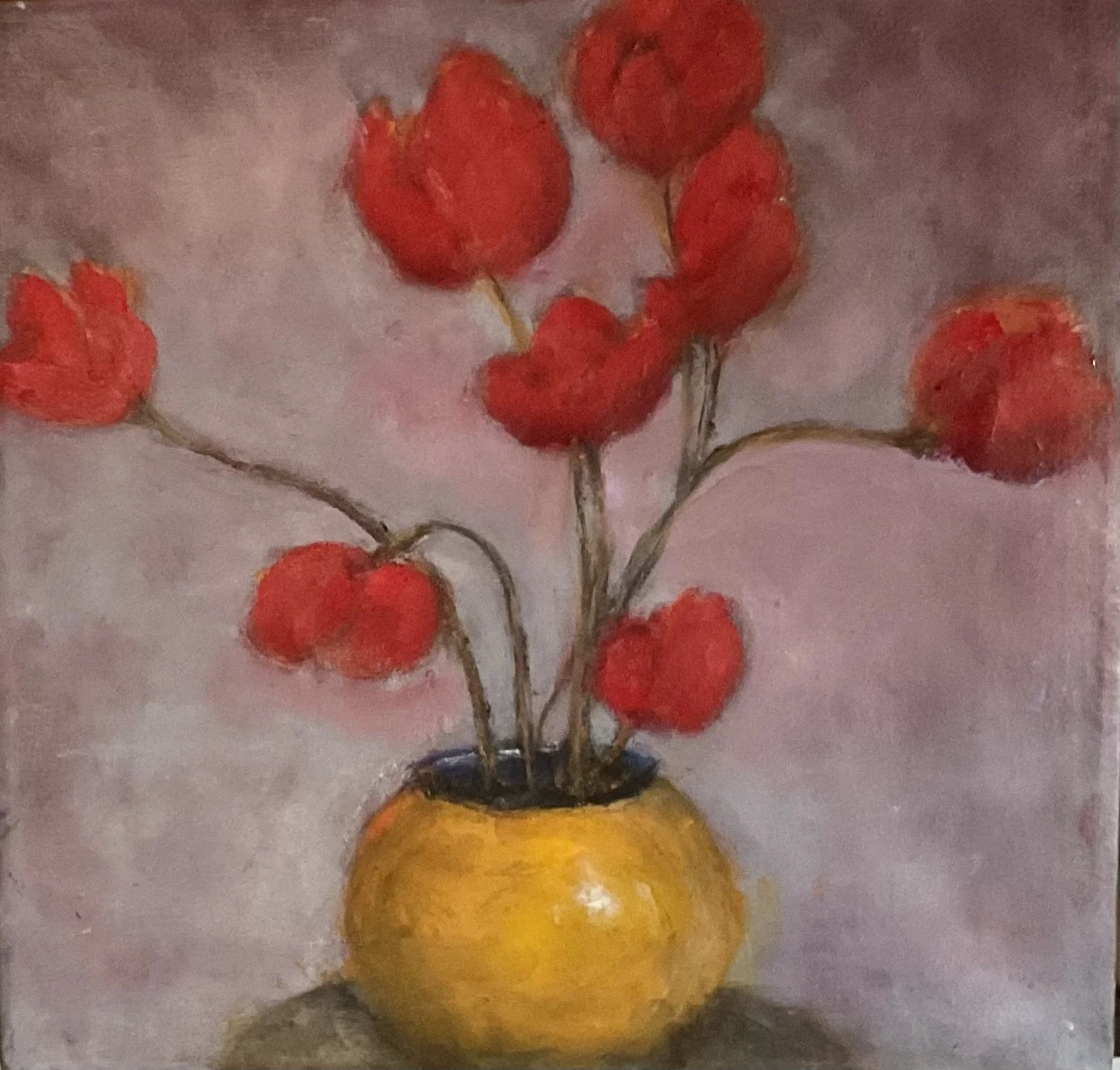 Vibrant Floral Symphony: Oil Painting of Red Blossoms