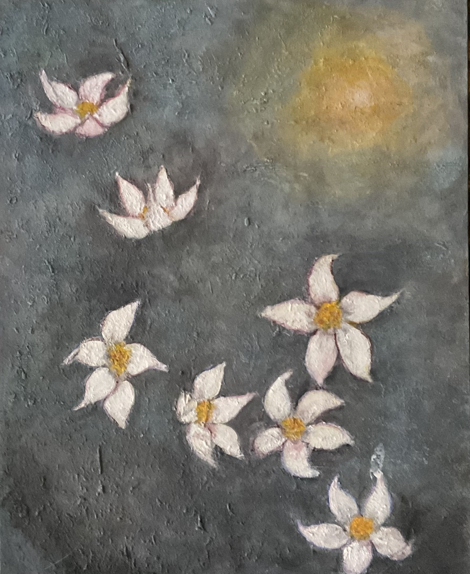Moonlit Blossoms: Hand-Painted Oil Art on Canvas